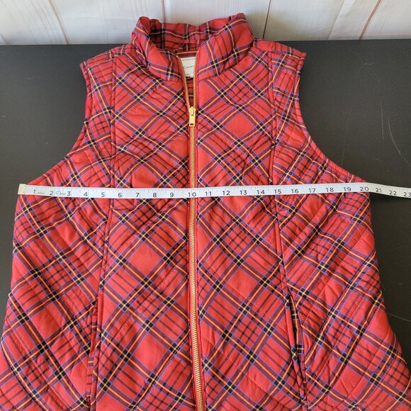 Charter Club Women’s L Quilted Vest, Red Plaid Puffer Zip-up, Warm Fall Vest - Picture 6 of 7